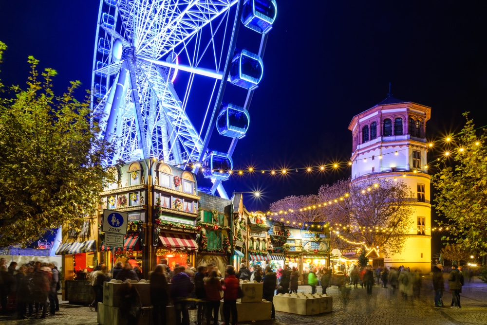 Düsseldorf,,Germany-24,November,2018:,Night,Colorful,Atmosphere,Of,Weihnachtsmarkt,,Christmas