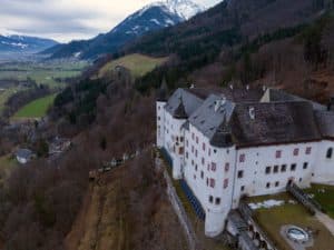 Tratzberg,Castle,In,Tyrol,,Austria.,Aerial,Drone,View,At,Winter